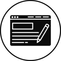 A black and white icon of a pen and paper vector
