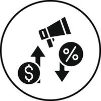 A black and white icon of a megaphone and dollar signs vector