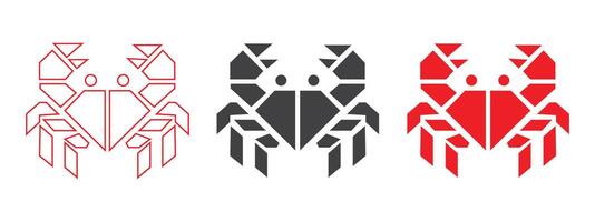 a illustration of an geometric shape crab, outline and black filled icon symbol graphics on white background vector