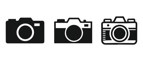 black filled camera icon set illustration vector