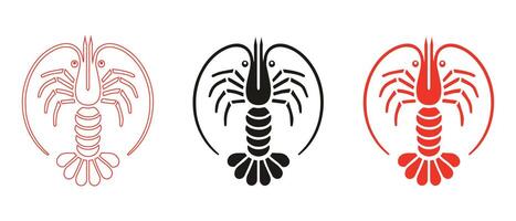 A illustration of a shrimp outline and black filled icon symbol on white background vector