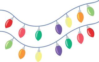Christmas and New Year garlands with glowing colorful light bulbs on wire strings vector