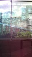 Holographic projection of infographics on the theme of drone control. 3D render video