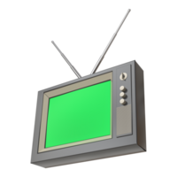 angle view of Retro vintage 3D old Television rendering and green screen on monitor png