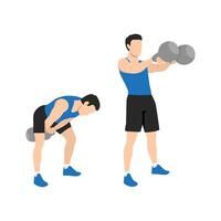 Man doing Double handed kettlebell swing exercise. vector