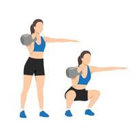 Woman doing Single kettlebell front squat exercise. vector