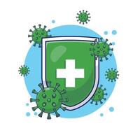 Draw security shield virus protection icon or symbol illustration for human and technology immune system. Medical theme with flat design concept vector