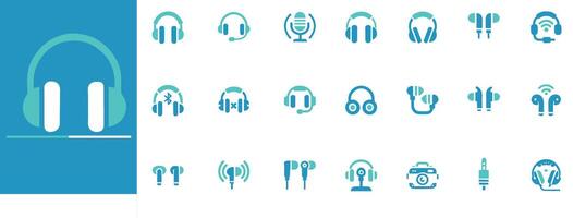 Headphones Icon Set Bluetooth, Noise-Canceling, Gaming, Wireless, Audiophile Editable Design vector