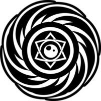 A black and white circular design with a yin yang symbol vector