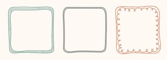 Hand Drawn frame set with doodle squares, ribbons. Whimsical line borders for birthday, christmas, menu, wedding Invitations, photo. Coquette vintage minimal elements in trendy line art style. vector
