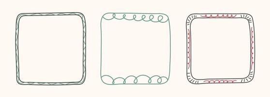 Hand Drawn frame set with doodle squares, ribbons. Whimsical line borders for birthday, christmas, menu, wedding Invitations, photo. Coquette vintage minimal elements in trendy line art style. vector
