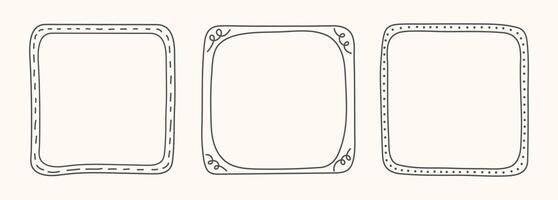 Hand Drawn frame set with doodle squares, ribbons. Whimsical line borders for birthday, christmas, menu, wedding Invitations, photo. Coquette vintage minimal elements in trendy line art style. vector