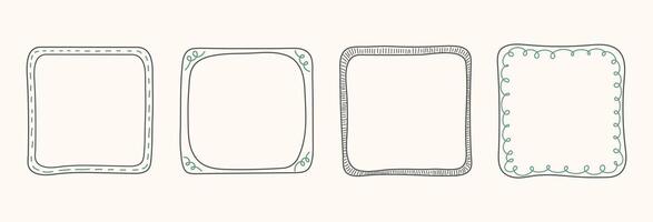 Hand Drawn frame set with doodle squares, ribbons. Whimsical line borders for birthday, christmas, menu, wedding Invitations, photo. Coquette vintage minimal elements in trendy line art style. vector