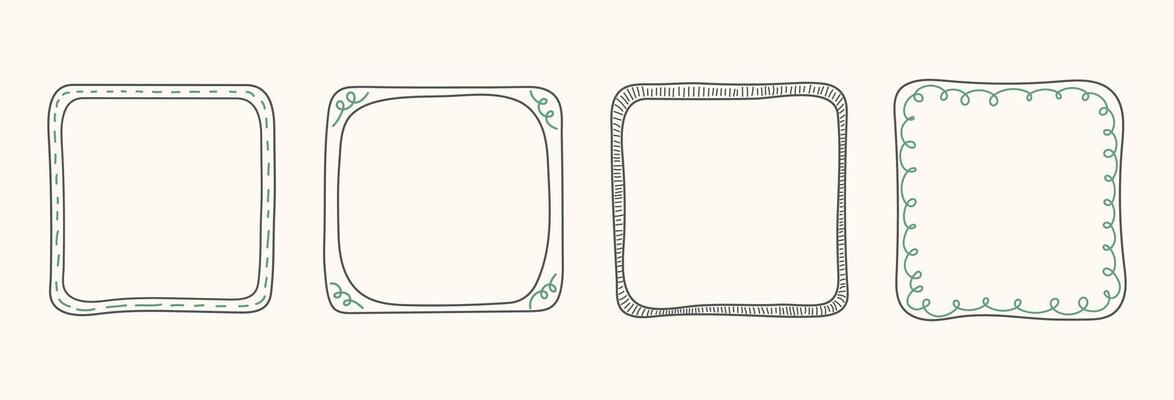 Hand Drawn frame set with doodle squares, ribbons. Whimsical line borders for birthday, christmas, menu, wedding Invitations, photo. Coquette vintage minimal elements in trendy line art style.