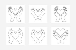 Continuous One Line Drawing of Two Hands Holding a Heart - Minimalist Illustration vector