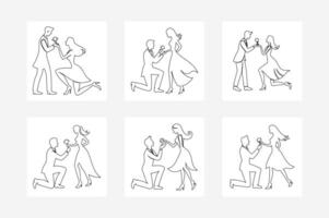 Romantic Proposal Couple - Continuous One Line Drawing Illustration vector