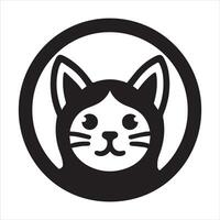 Cat head silhouette in black circle icon vector