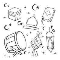 Background pattern seamless Hand Drawn Ramadhan Islamic doodle of ramadan and eid al-fitr style isolated on white background vector