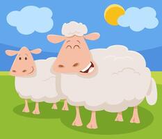 funny cartoon sheep farm animal character with lamb vector