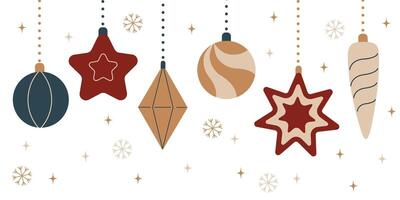 Christmas balls collection. Flat elements in retro style. Set for print, banner, card, brochure or poster vector
