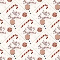 Simple Christmas seamless pattern. Merry Christmas wishes and candys. Pattern in background. vector