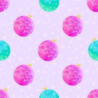 Watercolor christmas seamless pattern with blue and pink balls and snowflakes. Pattern in swatches. For fabric, wrapping paper and other decoration vector