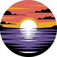 Vibrant Sunset Over Ocean Art with Colorful Horizon and Reflections vector