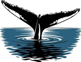 Whale Tail Silhouette Emerging from Ocean Water Illustration vector