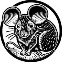 Whimsical Mouse Illustration with Intricate Line Art in Circular Frame vector