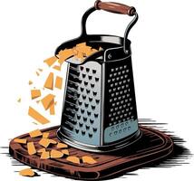 Vintage Cheese Grater with Wooden Handle and Cheese Chunks Illustration vector