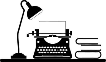 Vintage Typewriter Desk Lamp with Books Minimalist Workspace vector