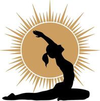 Yoga Pose Silhouette with Sunburst Background Inspirational Wellness vector