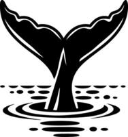 Whale Tail Silhouette Emerging from Ocean Waves Minimalist Art Design vector