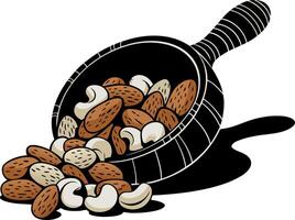 Illustration of Mixed Nuts in Wooden Scoop for Healthy Snacking and Cooking vector