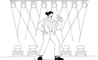 Illustration of Woman Singing on Stage with Spotlight and Microphone vector