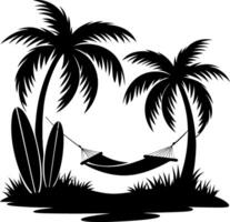 Tropical Palm Trees with Hammock Silhouette for Relaxation and Vacation Themes vector