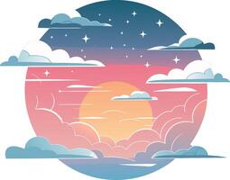 Sunset Sky with Stars and Clouds Illustration of Serene Evening Scene vector