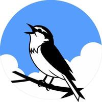 Illustration Singing Bird on Branch with Blue Sky and Clouds vector