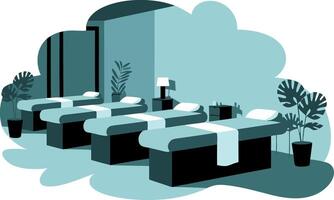 Spa Massage Room Illustration with Massage Tables and Indoor Plants vector