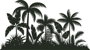 Tropical Jungle Silhouette with Palm Trees and Foliage Design vector