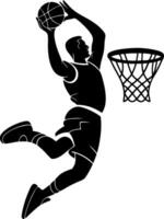 Illustration Silhouette Basketball Player Dunking Ball in Action vector