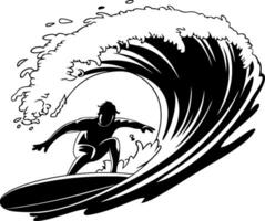 Surfer Riding Dynamic Ocean Wave Silhouette Illustration vector