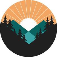 Sunset Over Mountain Landscape with Pine Trees Illustration vector