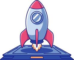 Illustration Colorful Rocket Ship Launching from Platform vector