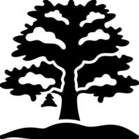 Silhouette of Large Tree with Meditation Figure Underneath vector