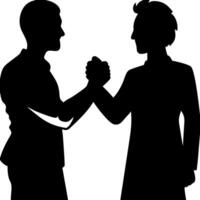 Silhouette of Two People Shaking Hands Symbolizing Partnership and Agreement vector