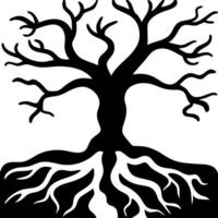 Silhouette of a Bare Tree with Roots Symbolizing Growth and Nature vector