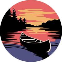 Tranquil Canoe at Sunset on Scenic Lake with Silhouette Trees Art vector