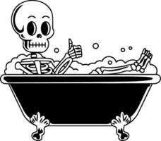 Skeleton Relaxing in Bathtub with Bubbles and Thumbs Up Art vector
