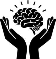Symbolic Hands Holding Brain Illustrating Knowledge and Mental Health Care vector